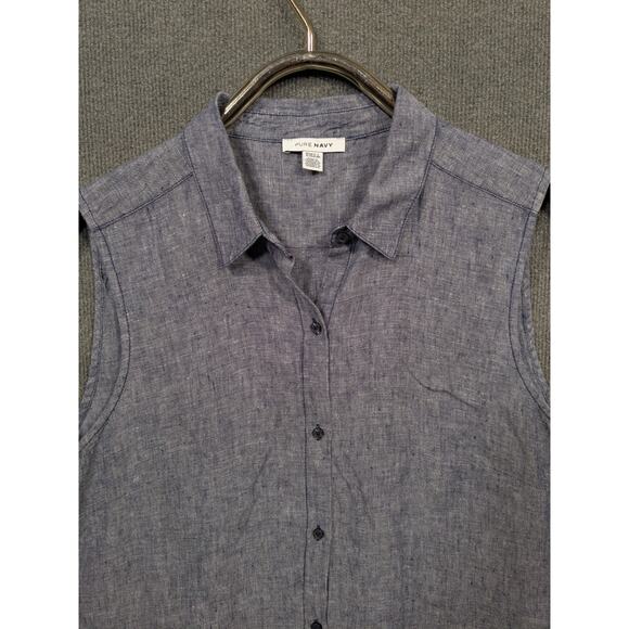 Pure Navy Dress XL 100% Linen Pockets Lagenlook Casual Beachy Shirtdress Button - Picture 3 of 13